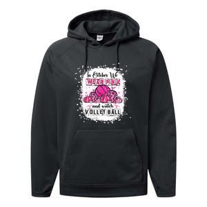 Cute In October We Wear Pink Volleyball Breast Cancer Awareness Gift Performance Fleece Hoodie