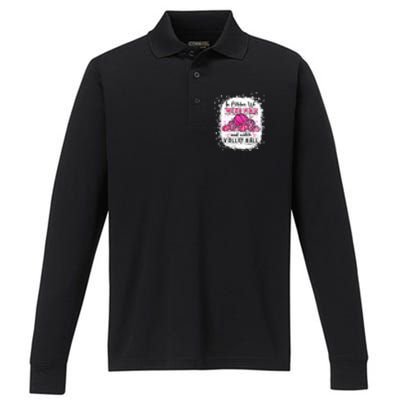 Cute In October We Wear Pink Volleyball Breast Cancer Awareness Gift Performance Long Sleeve Polo