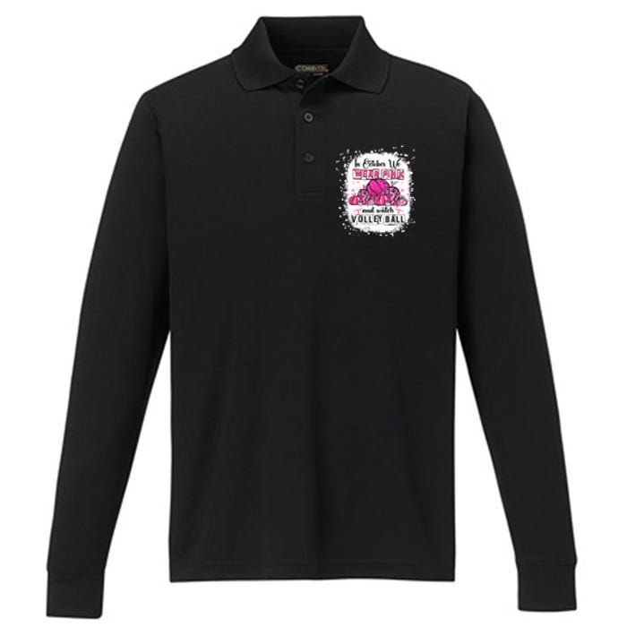 Cute In October We Wear Pink Volleyball Breast Cancer Awareness Gift Performance Long Sleeve Polo