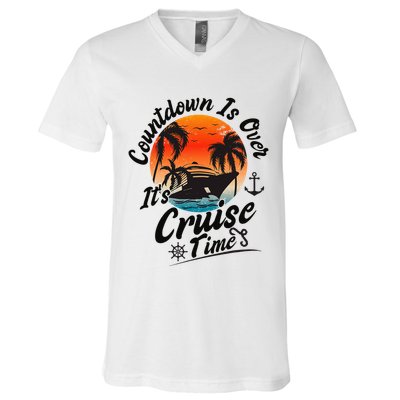 Countdown Is Over ItS Cruise Time Family Cruising Couples V-Neck T-Shirt