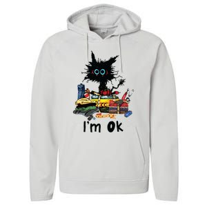 Cats Im Ok Funny Quilting Love Cats Performance Fleece Hoodie