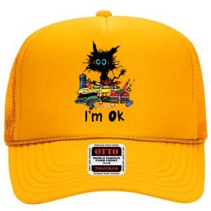 Cats Im Ok Funny Quilting Love Cats High Crown Mesh Back Trucker Hat