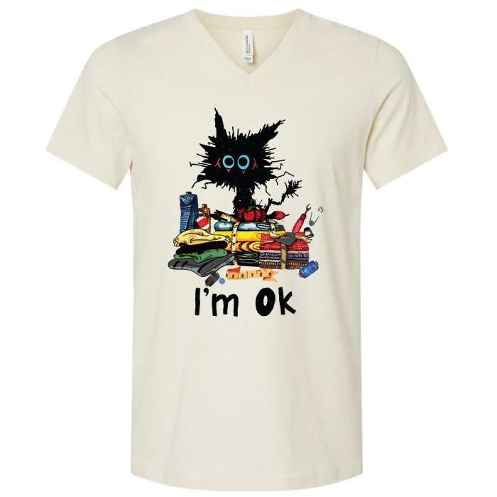 Cats Im Ok Funny Quilting Love Cats V-Neck T-Shirt