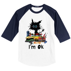 Cats Im Ok Funny Quilting Love Cats Baseball Sleeve Shirt