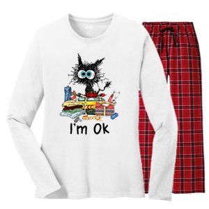 Cats Im Ok Funny Quilting Love Cats Women's Long Sleeve Flannel Pajama Set 