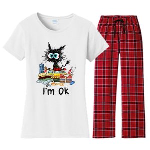 Cats Im Ok Funny Quilting Love Cats Women's Flannel Pajama Set