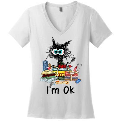 Cats Im Ok Funny Quilting Love Cats Women's V-Neck T-Shirt
