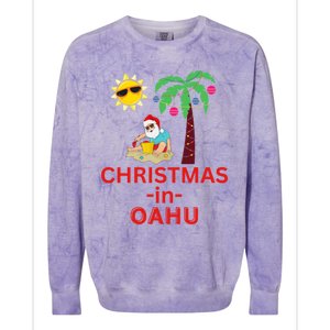 Christmas In Oahu Deck The Palm Trees Family Vacation Cool Gift Colorblast Crewneck Sweatshirt