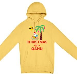 Christmas In Oahu Deck The Palm Trees Family Vacation Cool Gift Premium Pullover Hoodie