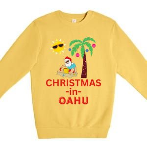 Christmas In Oahu Deck The Palm Trees Family Vacation Cool Gift Premium Crewneck Sweatshirt