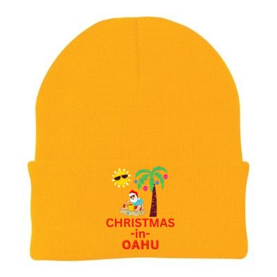 Christmas In Oahu Deck The Palm Trees Family Vacation Cool Gift Knit Cap Winter Beanie