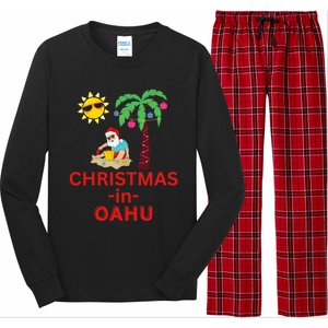 Christmas In Oahu Deck The Palm Trees Family Vacation Cool Gift Long Sleeve Pajama Set