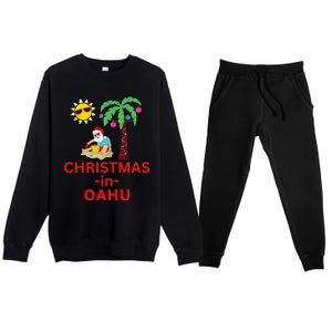 Christmas In Oahu Deck The Palm Trees Family Vacation Cool Gift Premium Crewneck Sweatsuit Set