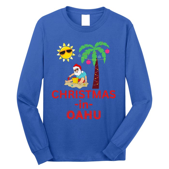 Christmas In Oahu Deck The Palm Trees Family Vacation Cool Gift Long Sleeve Shirt