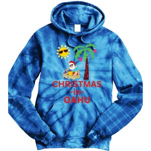 Christmas In Oahu Deck The Palm Trees Family Vacation Cool Gift Tie Dye Hoodie