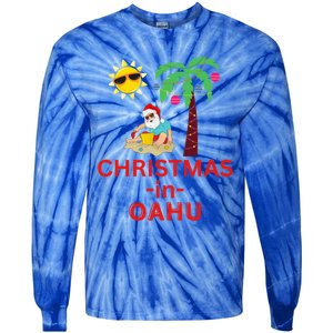 Christmas In Oahu Deck The Palm Trees Family Vacation Cool Gift Tie-Dye Long Sleeve Shirt