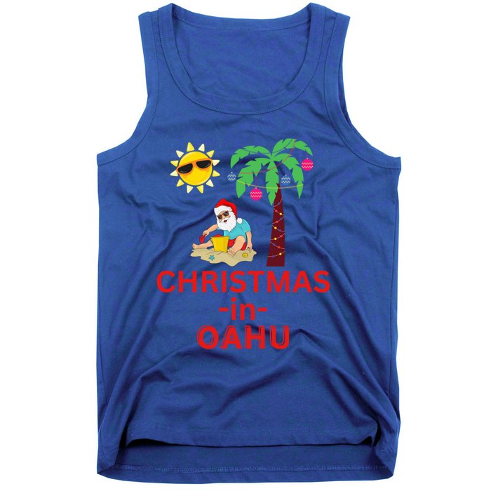 Christmas In Oahu Deck The Palm Trees Family Vacation Cool Gift Tank Top