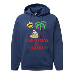 Christmas In Oahu Deck The Palm Trees Family Vacation Cool Gift Performance Fleece Hoodie