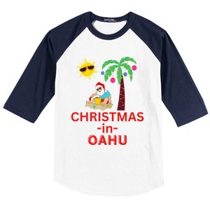 Christmas In Oahu Deck The Palm Trees Family Vacation Cool Gift Baseball Sleeve Shirt