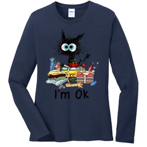 Cats I'm Ok Funny Quilting Love Cats Ladies Long Sleeve Shirt