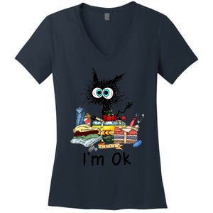 Cats I'm Ok Funny Quilting Love Cats Women's V-Neck T-Shirt