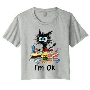 Cats I'm Ok Funny Quilting Love Cats Women's Crop Top Tee