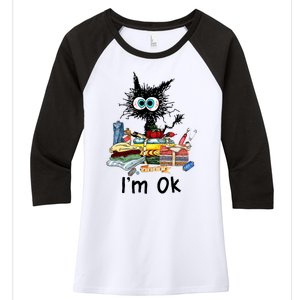 Cats I'm Ok Funny Quilting Love Cats Women's Tri-Blend 3/4-Sleeve Raglan Shirt