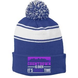 Countdown Is Over Its Cruise Time Cruising Family Cruise Funny Gift Stripe Pom Pom Beanie