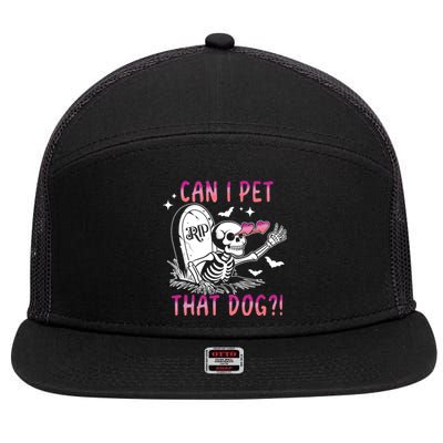 Can I Pet That Dog Skeleton Halloween 7 Panel Mesh Trucker Snapback Hat