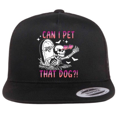 Can I Pet That Dog Skeleton Halloween Flat Bill Trucker Hat