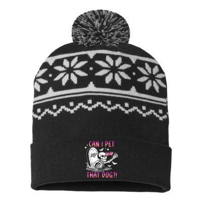 Can I Pet That Dog Skeleton Halloween USA-Made Snowflake Beanie