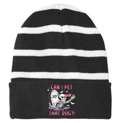 Can I Pet That Dog Skeleton Halloween Striped Beanie with Solid Band