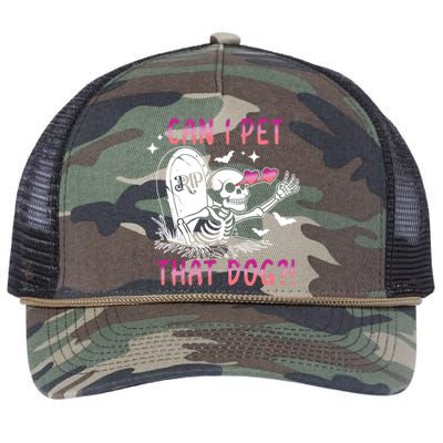 Can I Pet That Dog Skeleton Halloween Retro Rope Trucker Hat Cap