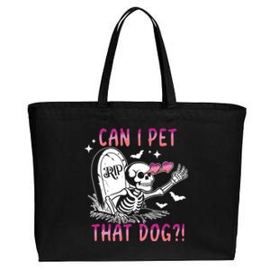 Can I Pet That Dog Skeleton Halloween Cotton Canvas Jumbo Tote