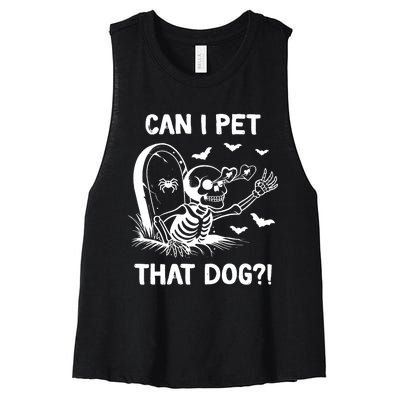 Can I Pet That Dog Halloween Skeleton Women's Racerback Cropped Tank