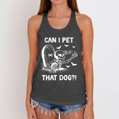 Can I Pet That Dog Halloween Skeleton Women's Knotted Racerback Tank