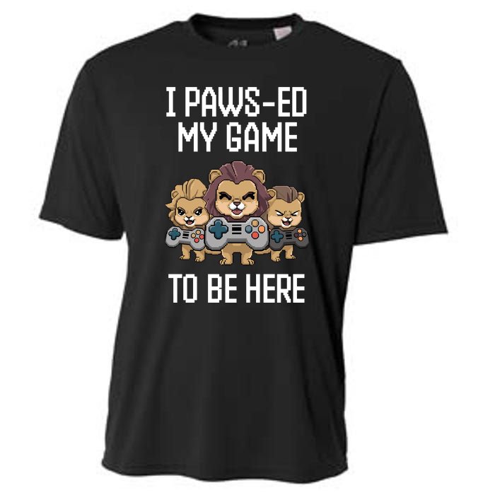 Cute I Pawsed My Game To Be Here Paused Gamer Lion Cat Boss Cooling Performance Crew T-Shirt