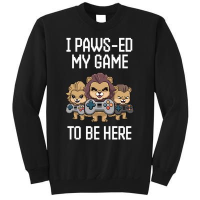 Cute I Pawsed My Game To Be Here Paused Gamer Lion Cat Boss Sweatshirt