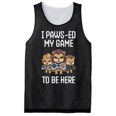 Cute I Pawsed My Game To Be Here Paused Gamer Lion Cat Boss Mesh Reversible Basketball Jersey Tank