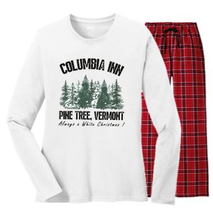 Columbia Inn Pine Tree Vermont Americas Snow Playground A White Women's Long Sleeve Flannel Pajama Set 