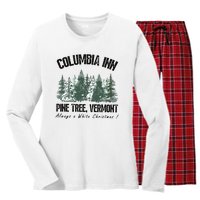 Columbia Inn Pine Tree Vermont Americas Snow Playground A White Women's Long Sleeve Flannel Pajama Set 