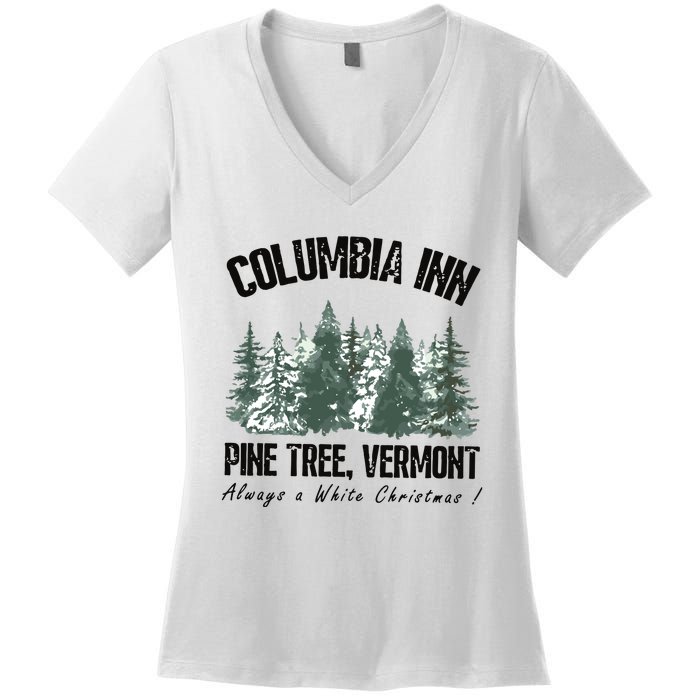 Columbia Inn Pine Tree Vermont Americas Snow Playground A White Women's V-Neck T-Shirt