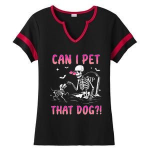 Can I Pet That Dog Skeleton Dog Lover Halloween Ladies Halftime Notch Neck Tee