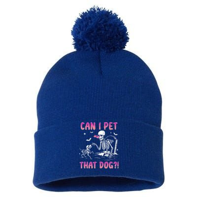 Can I Pet That Dog Skeleton Dog Lover Halloween Pom Pom 12in Knit Beanie