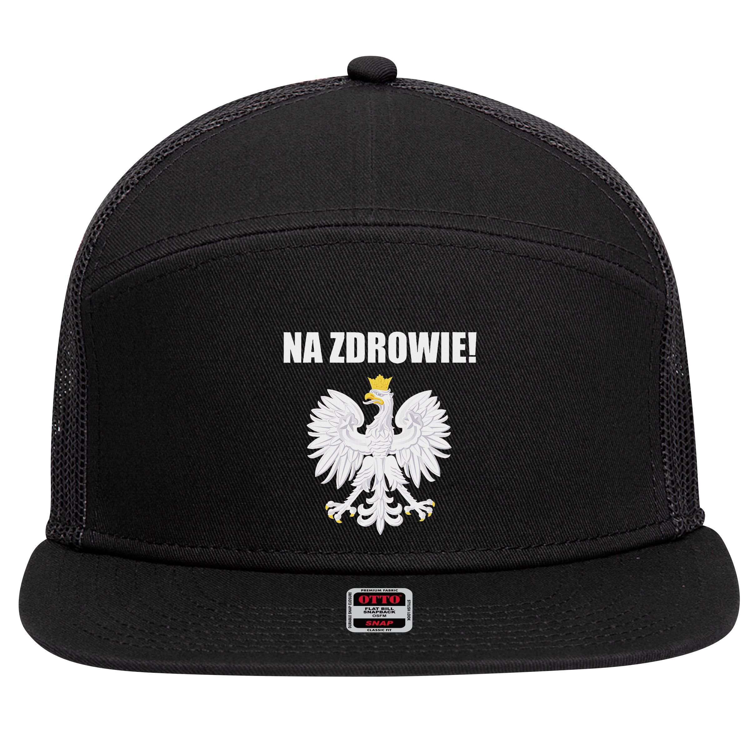 Cheers In Polish Coat Of Arms Souvenir Funny Na Zdrowie 7 Panel Mesh Trucker Snapback Hat