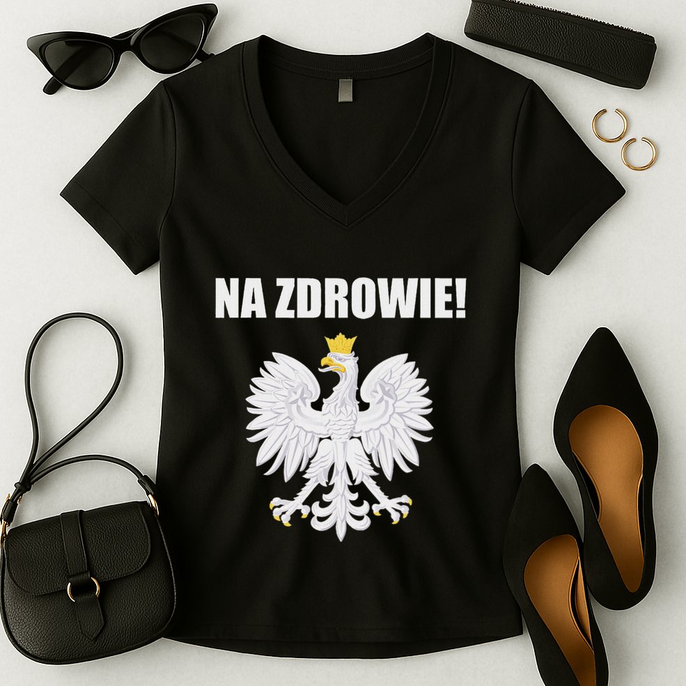 Cheers In Polish Coat Of Arms Souvenir Funny Na Zdrowie Women's V-Neck T-Shirt