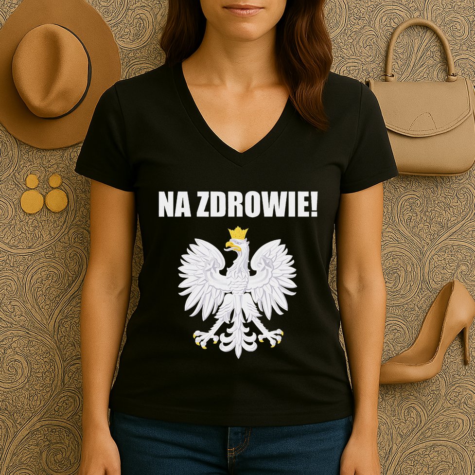 Cheers In Polish Coat Of Arms Souvenir Funny Na Zdrowie Women's V-Neck T-Shirt