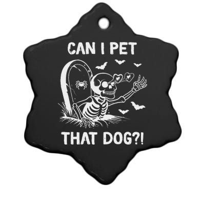 Can I Pet That Dog Halloween Skeleton Ceramic Star Ornament