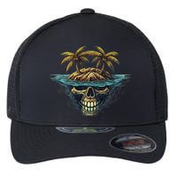 Cool Island Palm Trees Skull Beach Pirate Nautical Flexfit Unipanel Trucker Cap