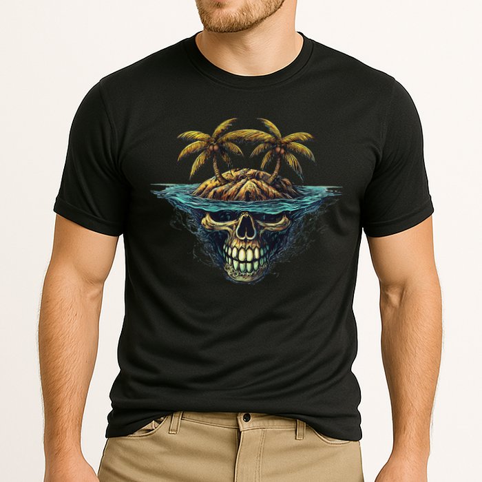 Cool Island Palm Trees Skull Beach Pirate Nautical Performance Shirt